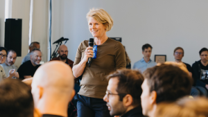 Elen Davies, Team Development & Culture Change at Living Systems talking at strategic offsite
