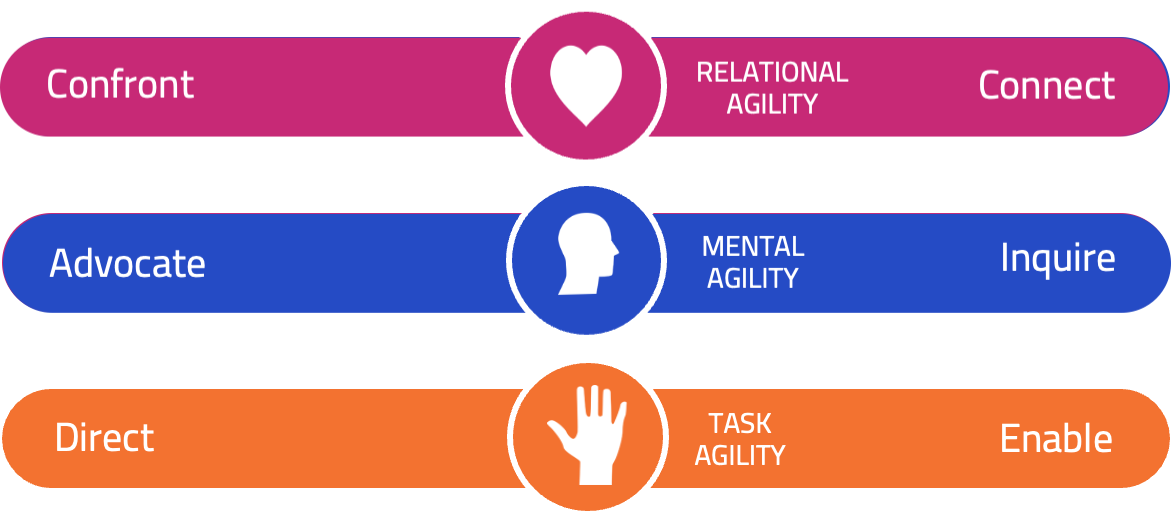 Diagram representing the Head, Heart and Hand of Leadership Agility and Collective Intelligence
