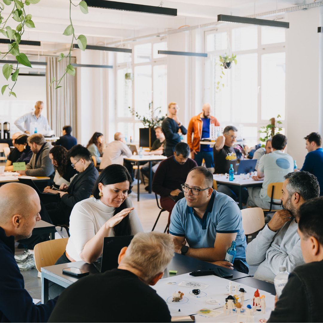 Group of people working together at strategic offsite